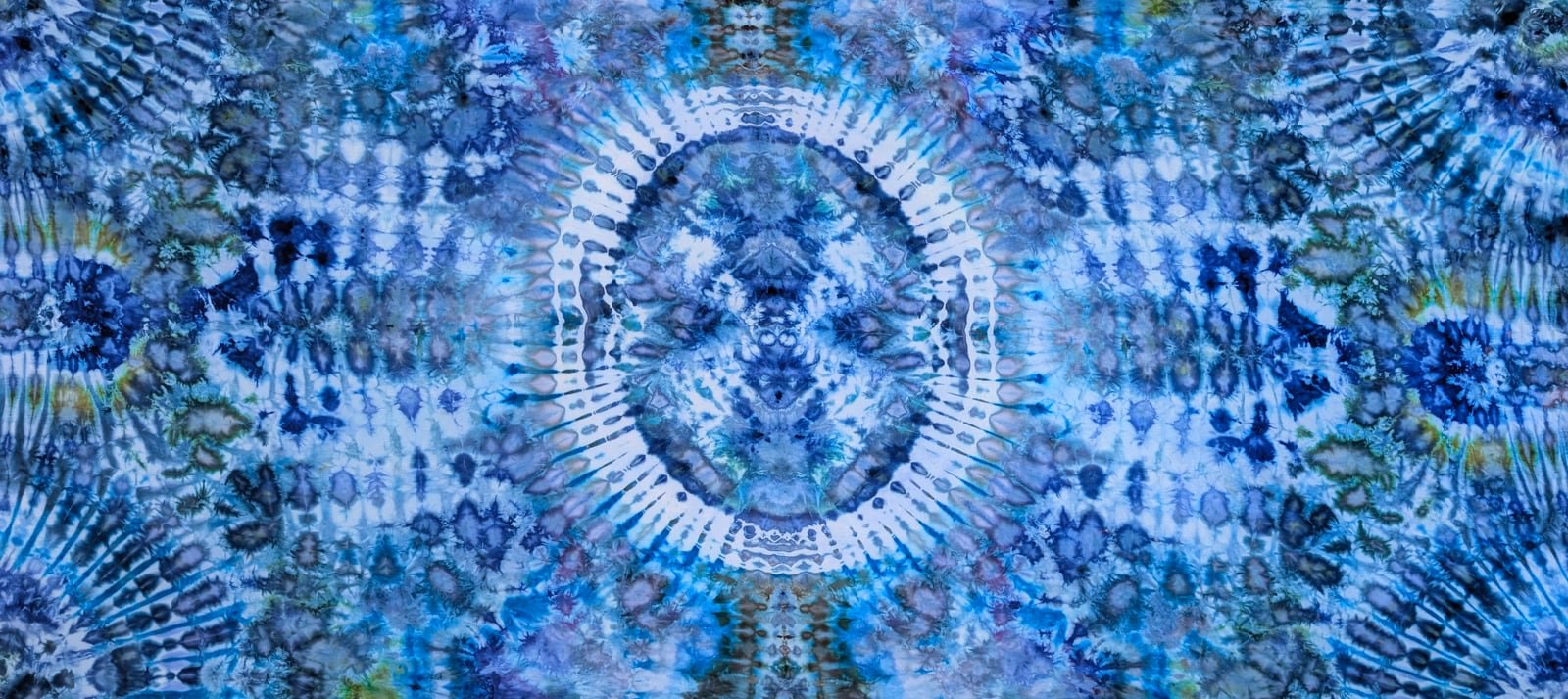 Winter Mirage — original hand-dyed textile artwork in cerulean, indigo, moss